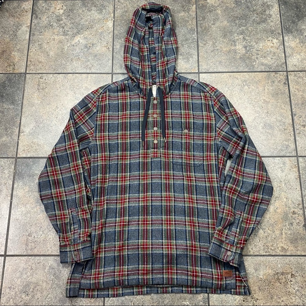 Men’s VTG L.L. Bean L/S Scotch Plaid Hooded Henley Flannel Shirt Size Medium